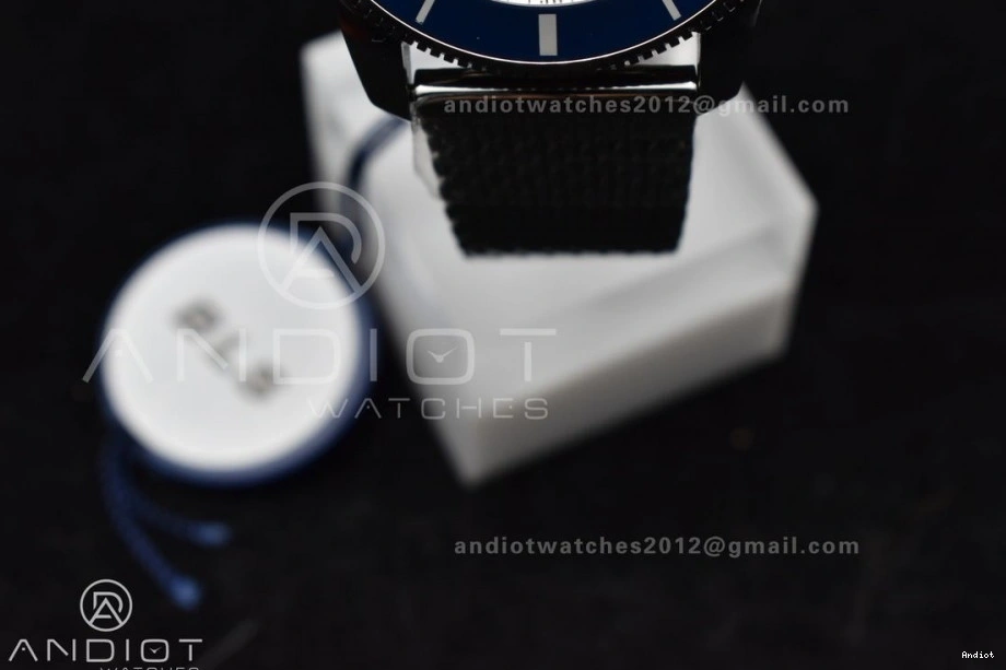 SS II White SuperOcean Blue Ceramic Bezel 42mm on SS Mesh A2824 Dial BLSF Bracelet Heritage 1115